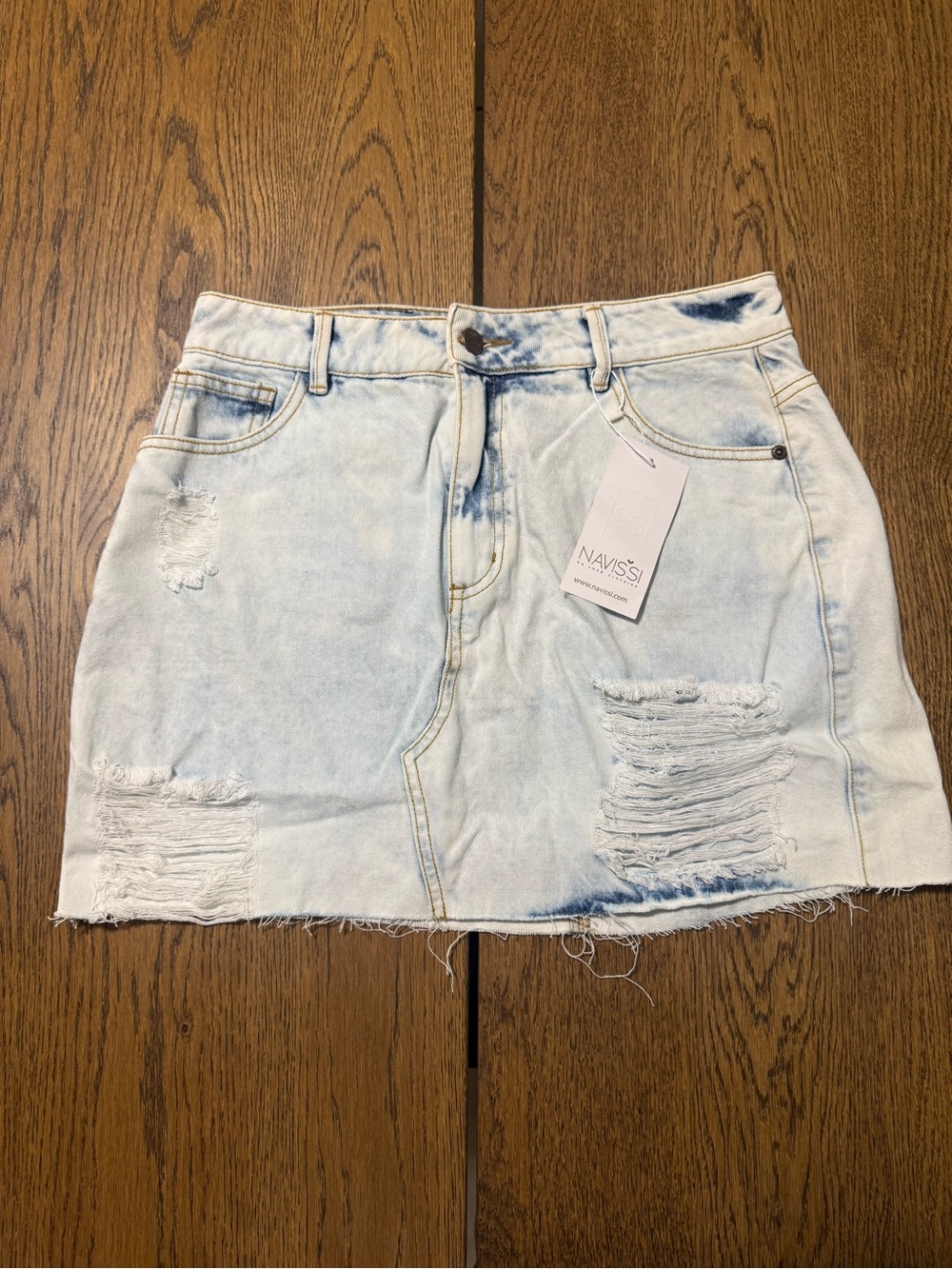 Light Wash Distressed Denim Mini Skirt